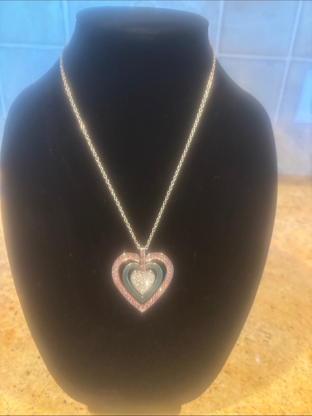 Heart Pendant Necklace with Pink and Silver Accents